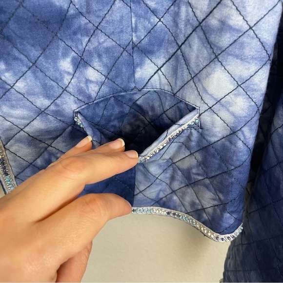 Mango‎ Quilted Beaded Long Sleeve Short Jacket Blue Size Large - Picture 7 of 8